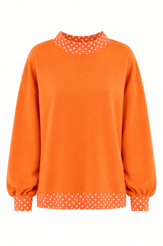 Polka Dot Trim Oversized Sweatshirt - Orange