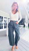 Polka Muse Bow Denim Pants-170 Bottoms-oddi-Coastal Bloom Boutique, find the trendiest versions of the popular styles and looks Located in Indialantic, FL