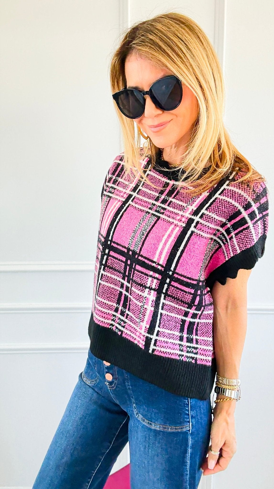 Pop of Plaid Sweater Top-100 Sleeveless Tops-entro-Coastal Bloom Boutique, find the trendiest versions of the popular styles and looks Located in Indialantic, FL