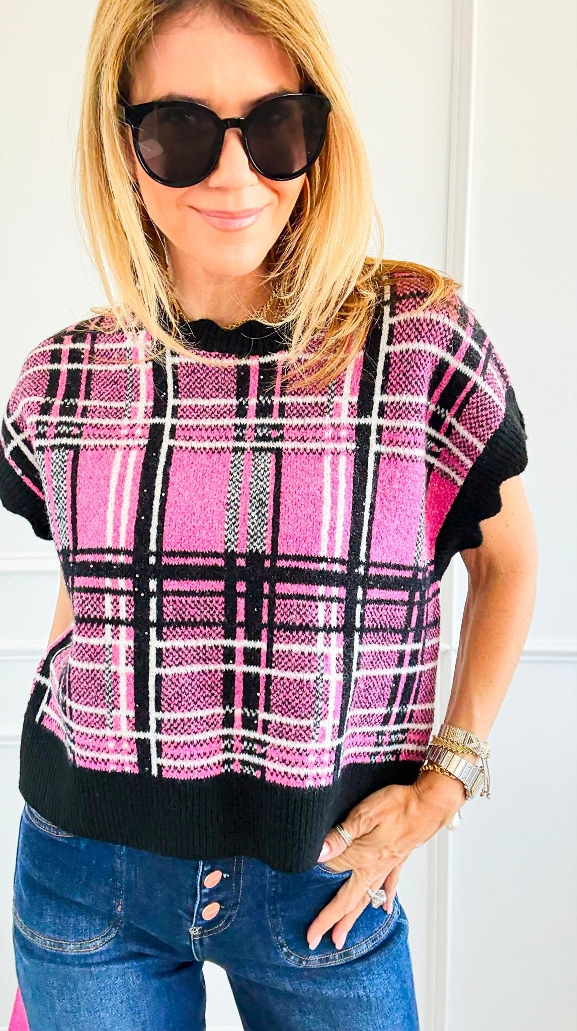 Pop of Plaid Sweater Top-100 Sleeveless Tops-entro-Coastal Bloom Boutique, find the trendiest versions of the popular styles and looks Located in Indialantic, FL