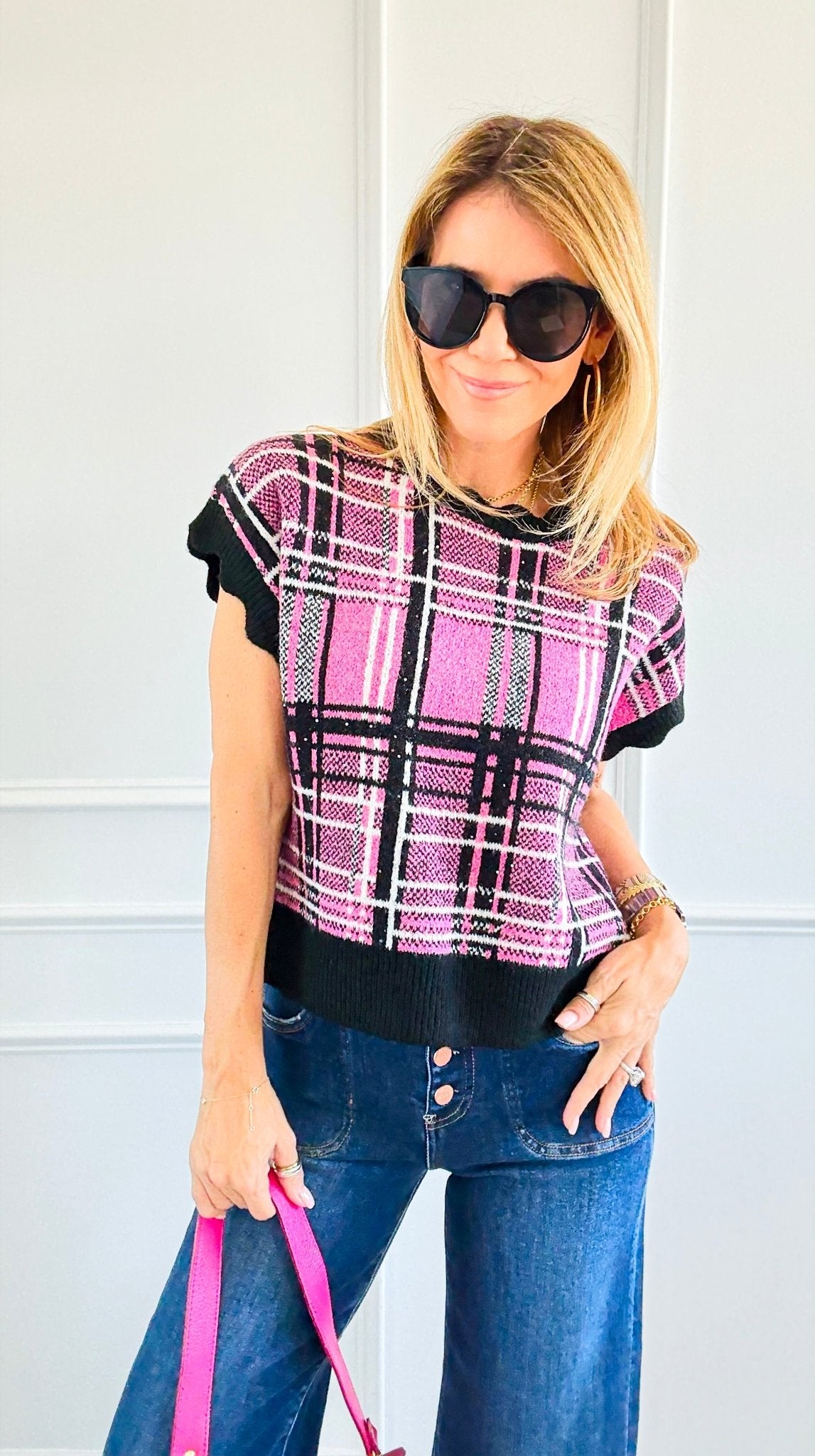 Pop of Plaid Sweater Top-100 Sleeveless Tops-entro-Coastal Bloom Boutique, find the trendiest versions of the popular styles and looks Located in Indialantic, FL