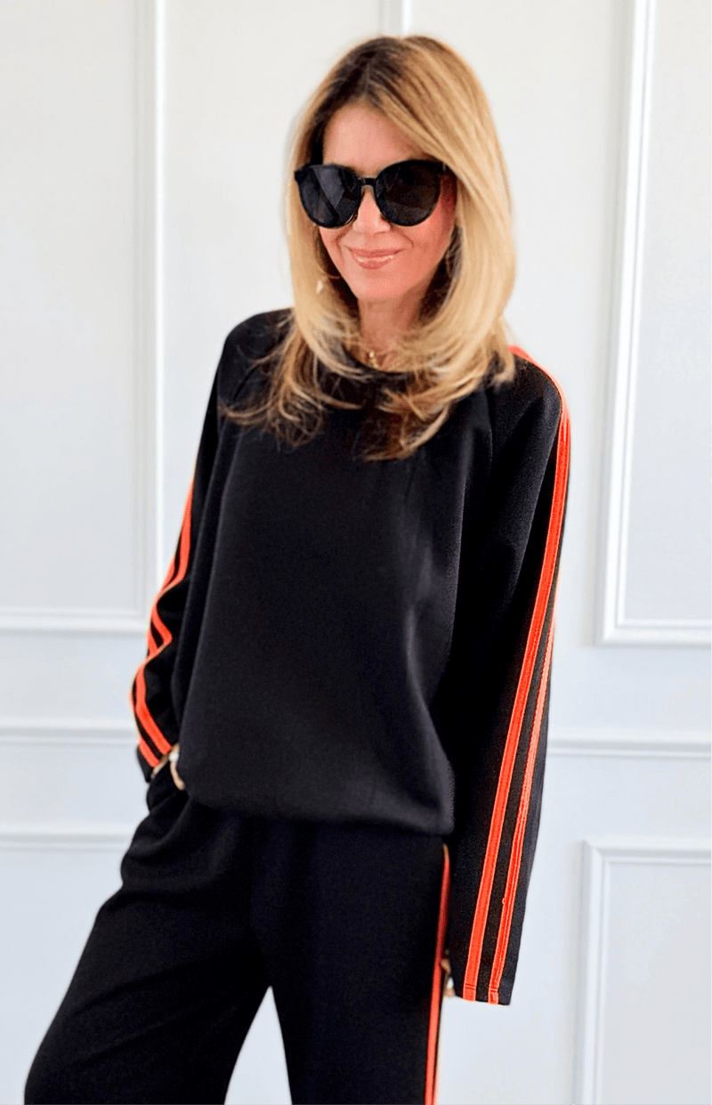 Power Italian Sweater - Black/Neon Orange-140 Sweaters-AMIRA-Coastal Bloom Boutique, find the trendiest versions of the popular styles and looks Located in Indialantic, FL