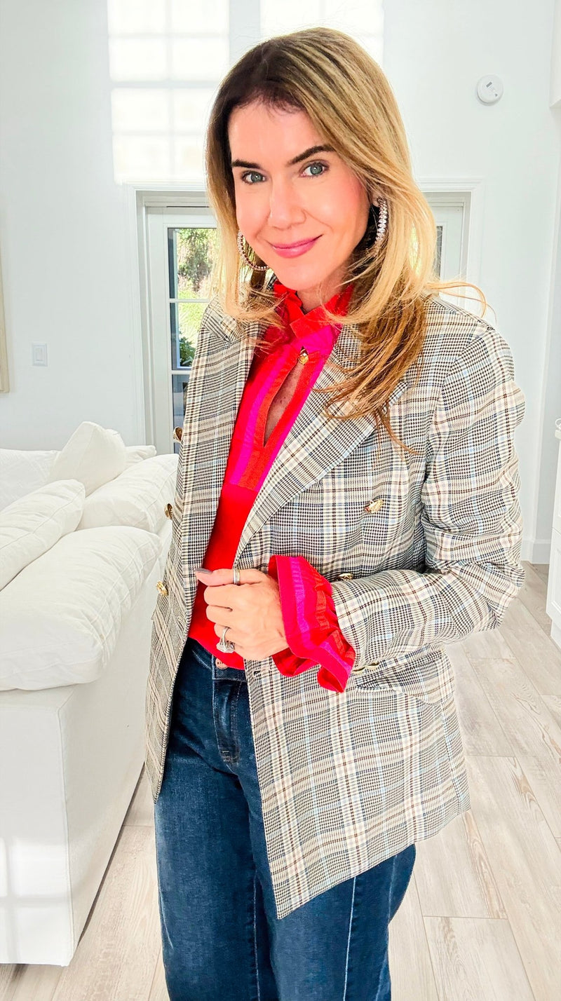 Power Move Plaid Button Blazer-160 Jackets-BigHit Fashion-Coastal Bloom Boutique, find the trendiest versions of the popular styles and looks Located in Indialantic, FL