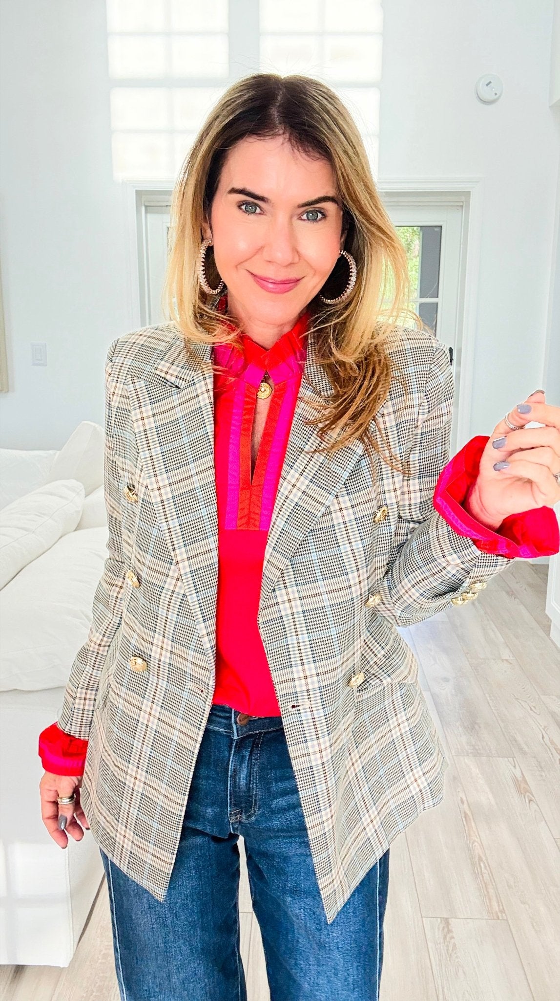 Power Move Plaid Button Blazer-160 Jackets-BigHit Fashion-Coastal Bloom Boutique, find the trendiest versions of the popular styles and looks Located in Indialantic, FL