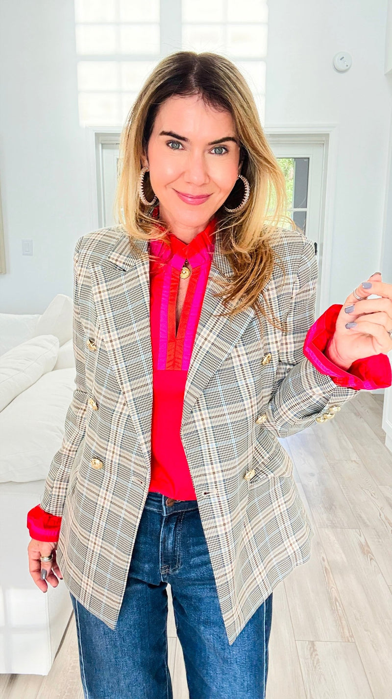 Power Move Plaid Button Blazer-160 Jackets-BigHit Fashion-Coastal Bloom Boutique, find the trendiest versions of the popular styles and looks Located in Indialantic, FL