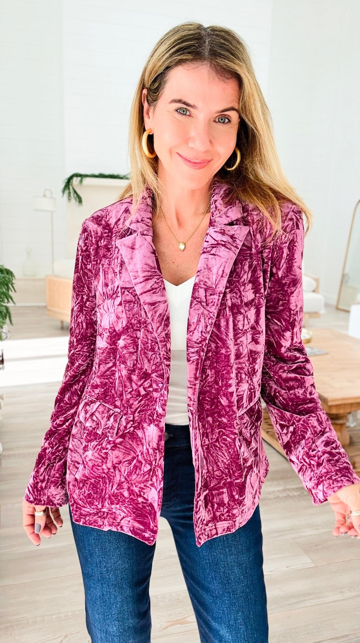 Power Move Velvet Blazer - Berry-160 Jackets-mystree-Coastal Bloom Boutique, find the trendiest versions of the popular styles and looks Located in Indialantic, FL