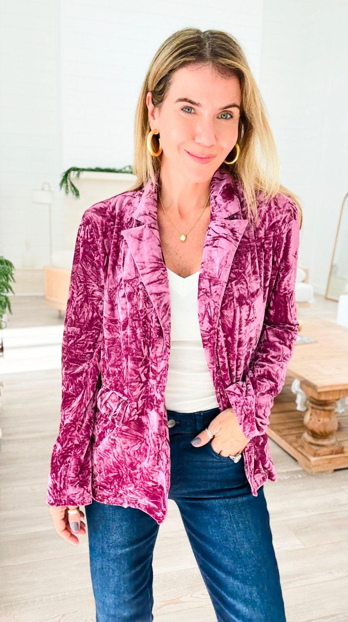 Power Move Velvet Blazer - Berry-160 Jackets-mystree-Coastal Bloom Boutique, find the trendiest versions of the popular styles and looks Located in Indialantic, FL