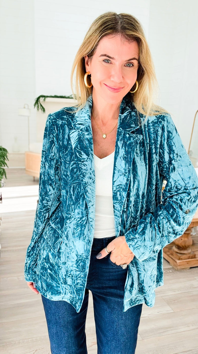 Power Move Velvet Blazer - Seafoam-160 Jackets-mystree-Coastal Bloom Boutique, find the trendiest versions of the popular styles and looks Located in Indialantic, FL