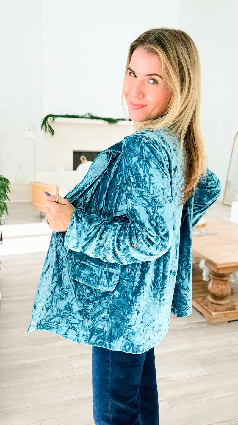 Power Move Velvet Blazer - Seafoam-160 Jackets-mystree-Coastal Bloom Boutique, find the trendiest versions of the popular styles and looks Located in Indialantic, FL