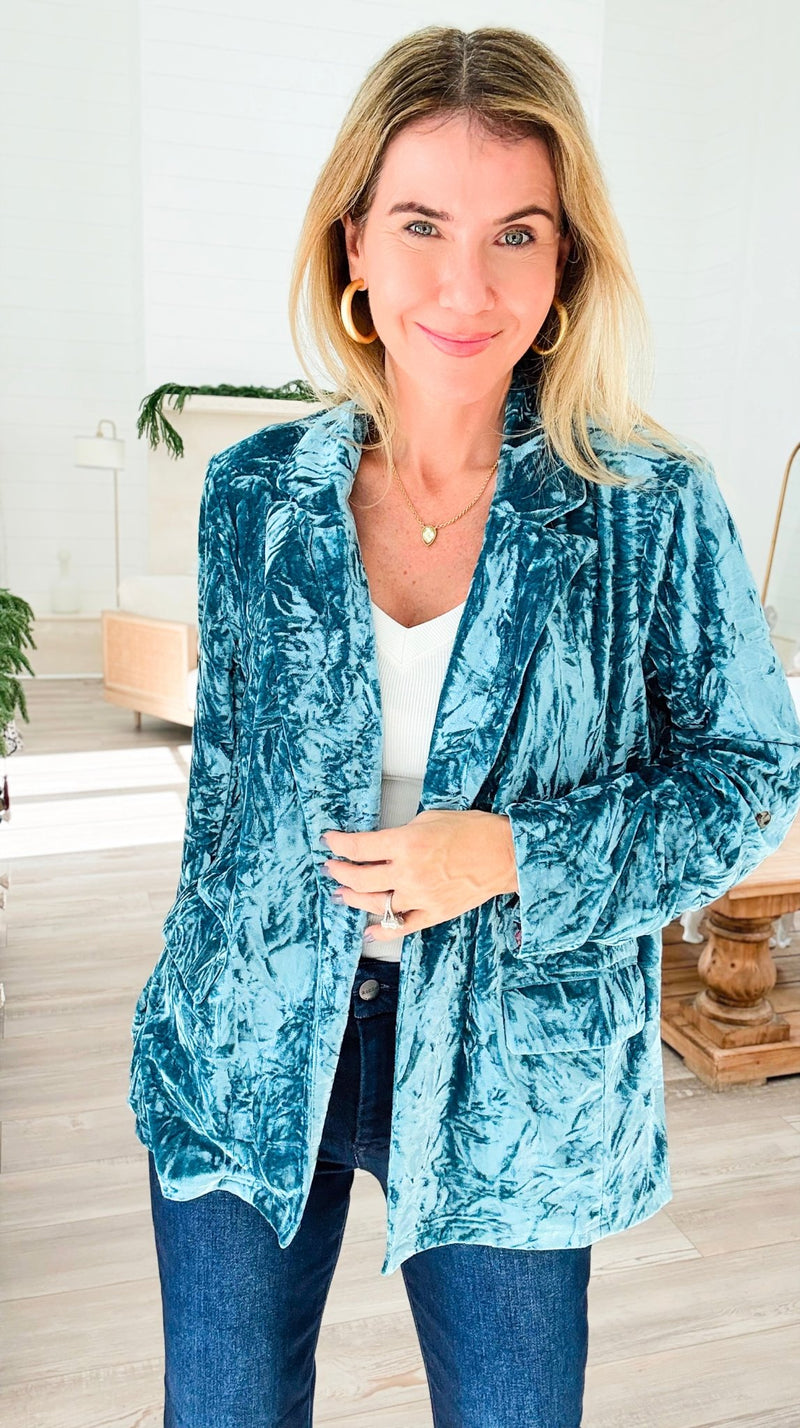 Power Move Velvet Blazer - Seafoam-160 Jackets-mystree-Coastal Bloom Boutique, find the trendiest versions of the popular styles and looks Located in Indialantic, FL