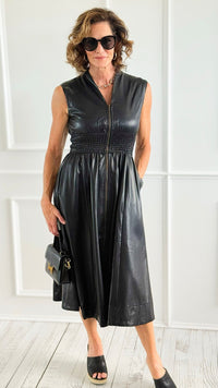 Power Play Faux Leather Midi Dress-200 Dresses/Jumpsuits/Rompers-entro-Coastal Bloom Boutique, find the trendiest versions of the popular styles and looks Located in Indialantic, FL
