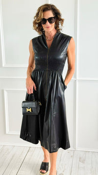 Power Play Faux Leather Midi Dress-200 Dresses/Jumpsuits/Rompers-entro-Coastal Bloom Boutique, find the trendiest versions of the popular styles and looks Located in Indialantic, FL