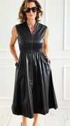 Power Play Faux Leather Midi Dress-200 Dresses/Jumpsuits/Rompers-entro-Coastal Bloom Boutique, find the trendiest versions of the popular styles and looks Located in Indialantic, FL