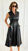 Power Play Faux Leather Midi Dress-200 Dresses/Jumpsuits/Rompers-entro-Coastal Bloom Boutique, find the trendiest versions of the popular styles and looks Located in Indialantic, FL