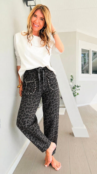 Pre Auth - Leopard Studded Pocket Italian Jogger Pant - Dark Gray