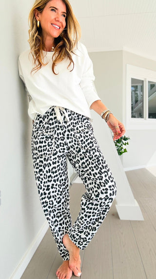 Pre Auth - Leopard Studded Pocket Italian Jogger Pant - White