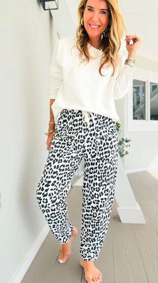 Pre Auth - Leopard Studded Pocket Italian Jogger Pant - White