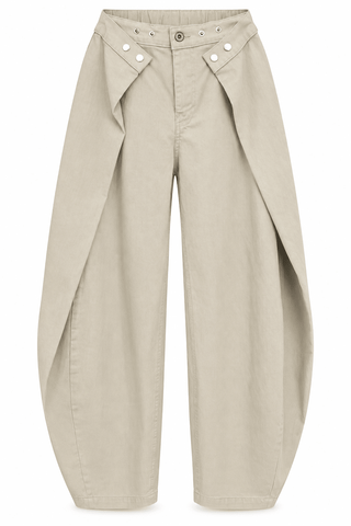 Wrap Detail Denim Pants- Beige