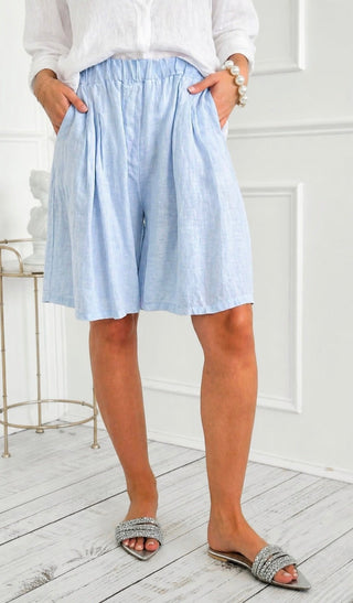 Pretty In Motion Linen Italian Short- Sky Blue