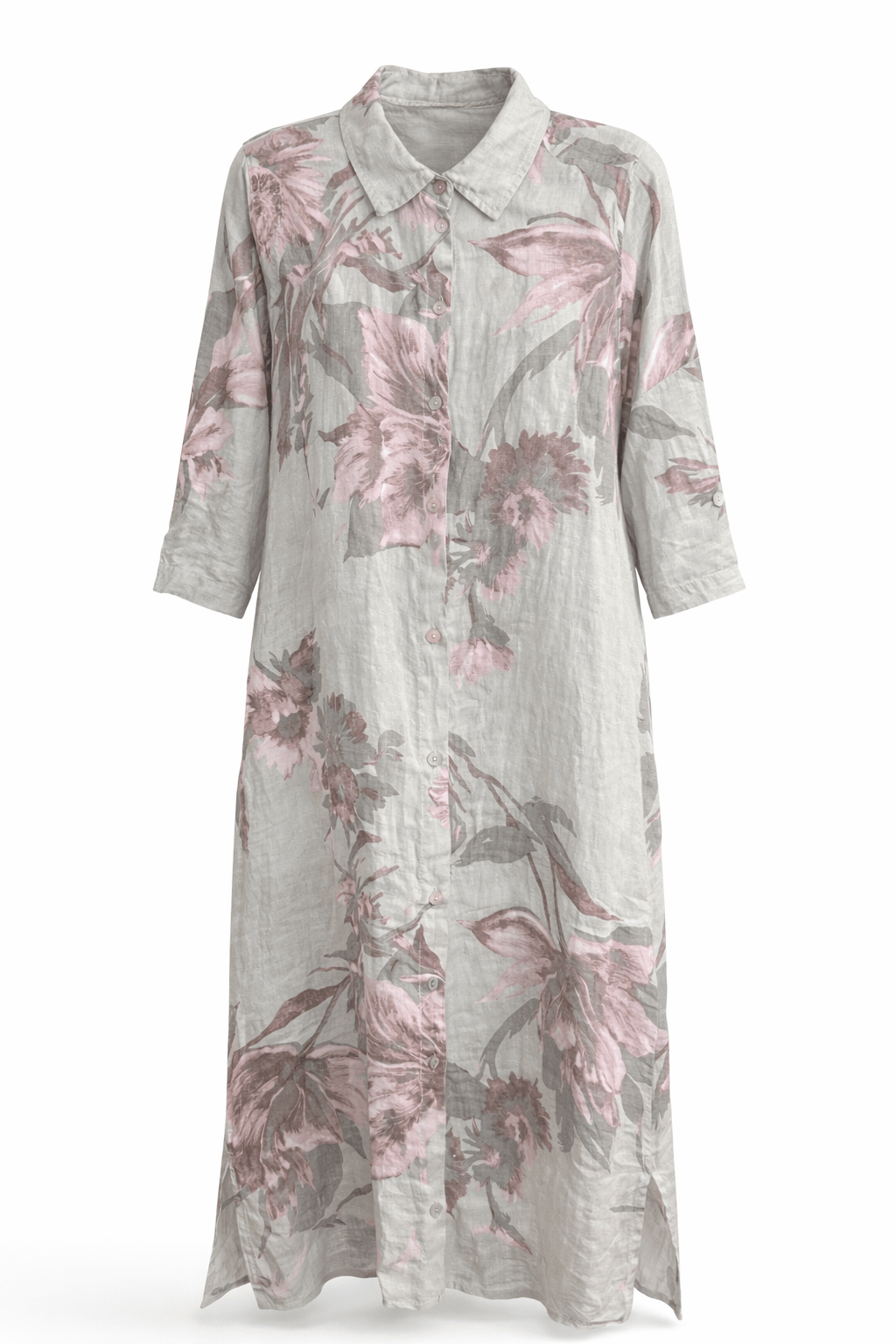 Pretty Petals Linen Italian Button Dress- Beige