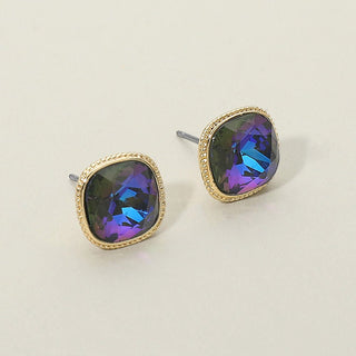 Prism Light Cushion Stud Earrings - Dark Blue