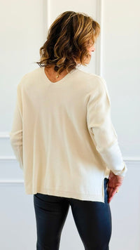 Pure Luxe V-Neck Italian Sweater- Oyster-140 Sweaters-Aute-Coastal Bloom Boutique, find the trendiest versions of the popular styles and looks Located in Indialantic, FL