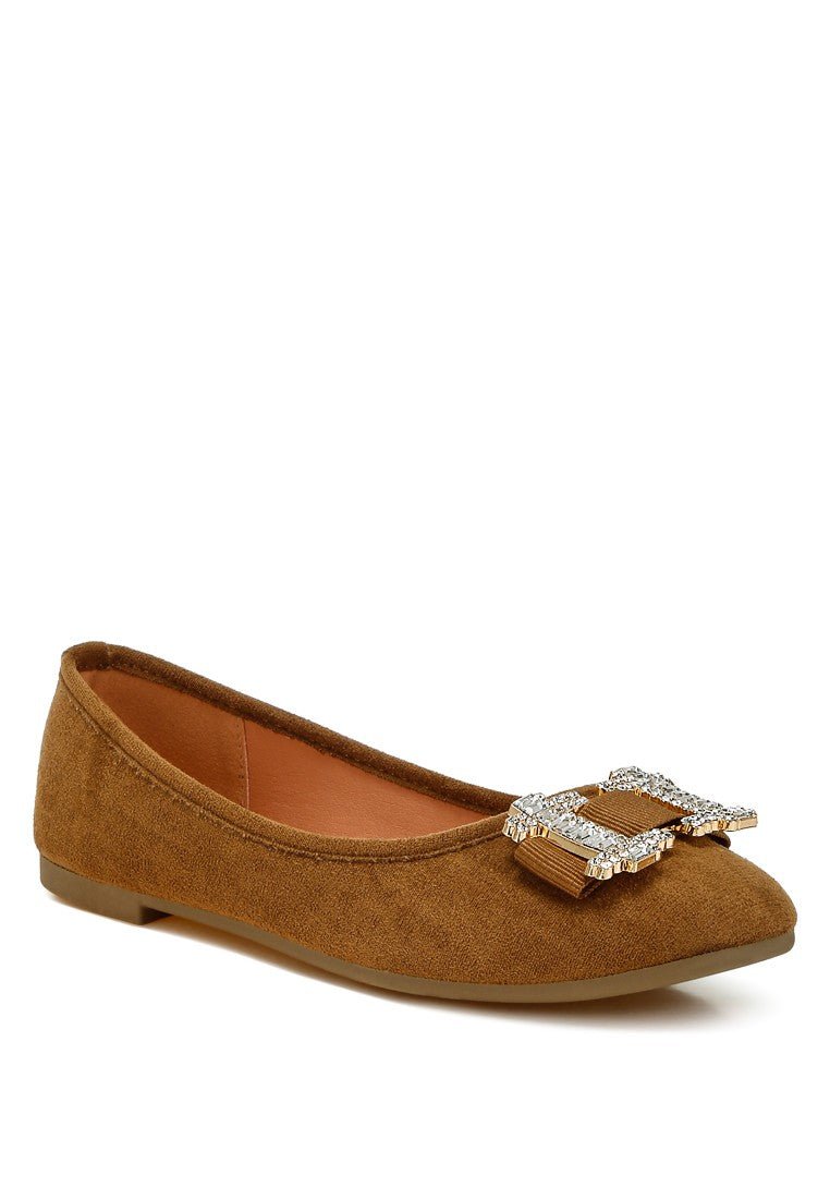Quiet Sparkle Buckle Flats - Tan