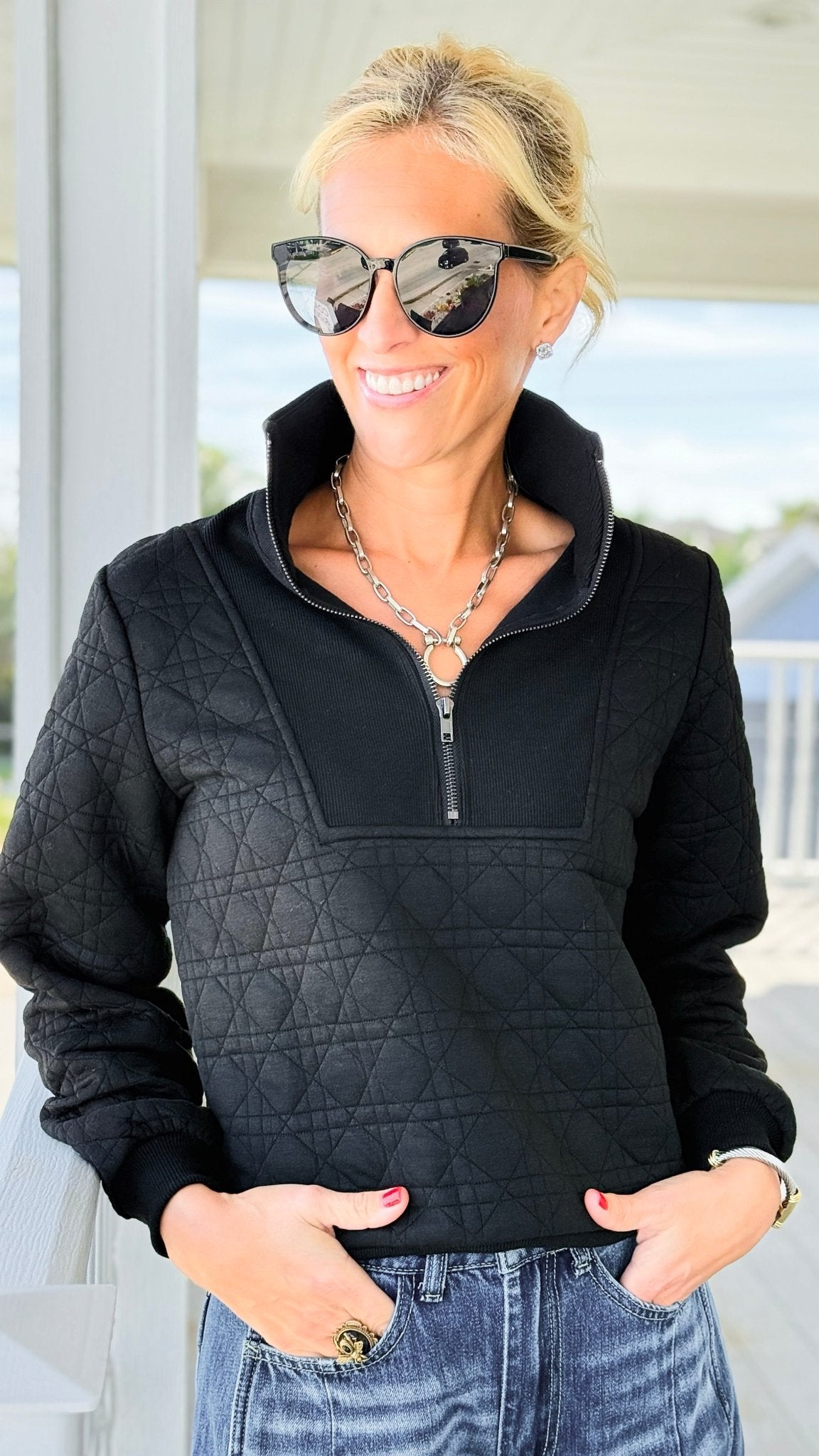 Quilted Cloud Whisper Half Zip Top-130 Long Sleeve Tops-LovLov-Coastal Bloom Boutique, find the trendiest versions of the popular styles and looks Located in Indialantic, FL