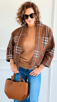 Quilted Corduroy Italian Jacket-Brown-160 Jackets-SIERRA S.R.L./Senorita C-Coastal Bloom Boutique, find the trendiest versions of the popular styles and looks Located in Indialantic, FL