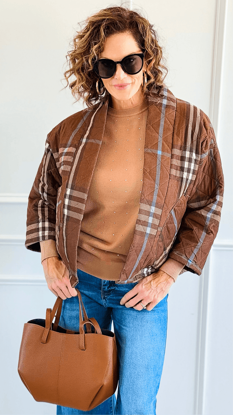 Quilted Corduroy Italian Jacket-Brown-160 Jackets-SIERRA S.R.L./Senorita C-Coastal Bloom Boutique, find the trendiest versions of the popular styles and looks Located in Indialantic, FL
