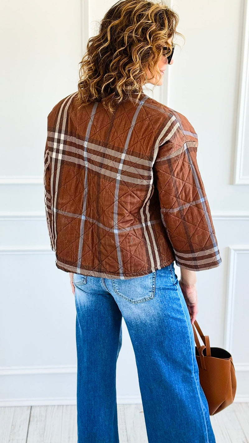 Quilted Corduroy Italian Jacket-Brown-160 Jackets-SIERRA S.R.L./Senorita C-Coastal Bloom Boutique, find the trendiest versions of the popular styles and looks Located in Indialantic, FL