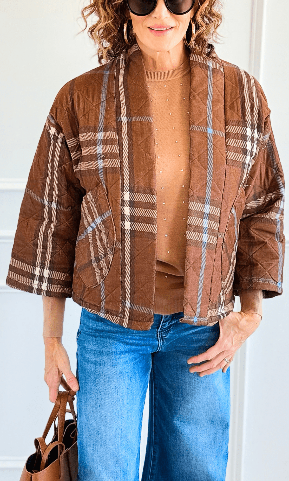 Quilted Corduroy Italian Jacket-Brown-160 Jackets-SIERRA S.R.L./Senorita C-Coastal Bloom Boutique, find the trendiest versions of the popular styles and looks Located in Indialantic, FL