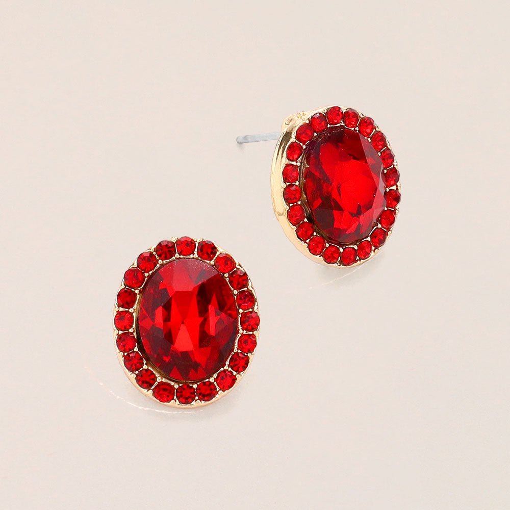 Radiant Oval Halo Stud Earrings - Ruby