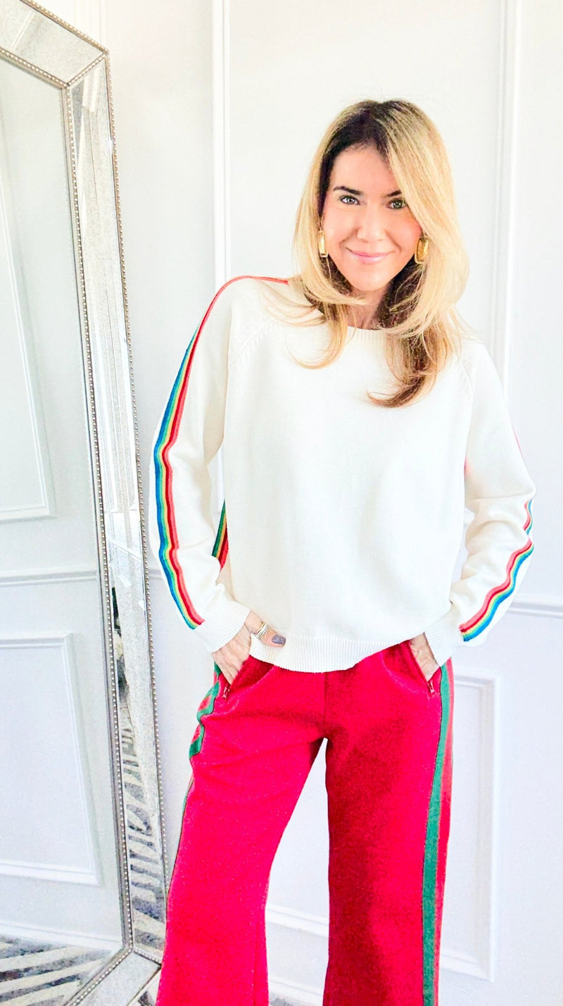 Rainbow Pop Knit Sweater - Cream-140 Sweaters-JODIFL-Coastal Bloom Boutique, find the trendiest versions of the popular styles and looks Located in Indialantic, FL