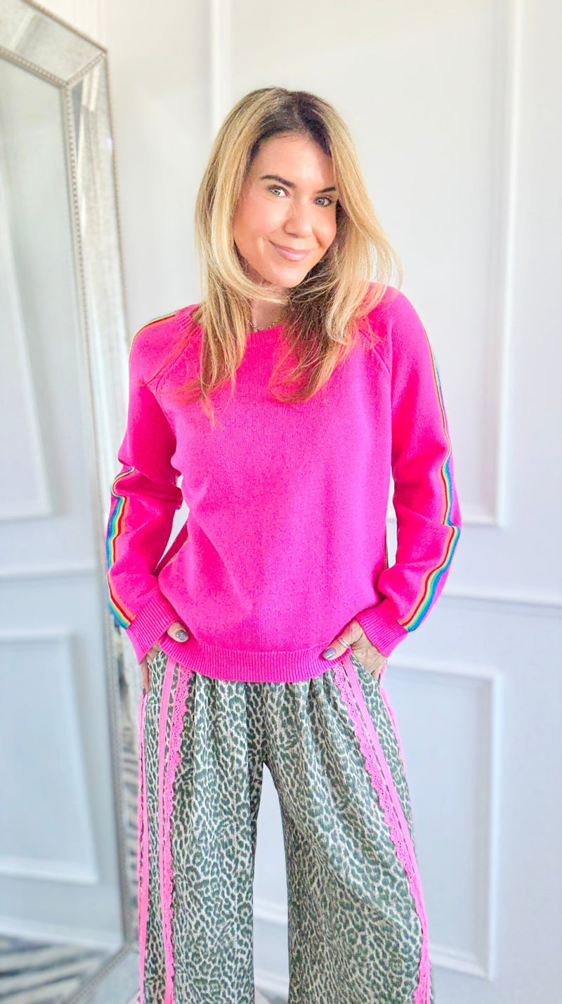 Rainbow Pop Knit Sweater - Fuchsia-140 Sweaters-JODIFL-Coastal Bloom Boutique, find the trendiest versions of the popular styles and looks Located in Indialantic, FL