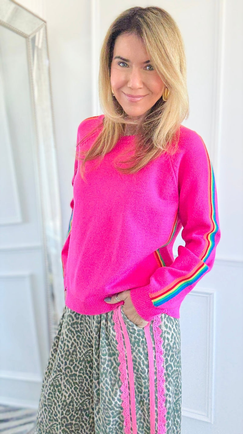 Rainbow Pop Knit Sweater - Fuchsia-140 Sweaters-JODIFL-Coastal Bloom Boutique, find the trendiest versions of the popular styles and looks Located in Indialantic, FL