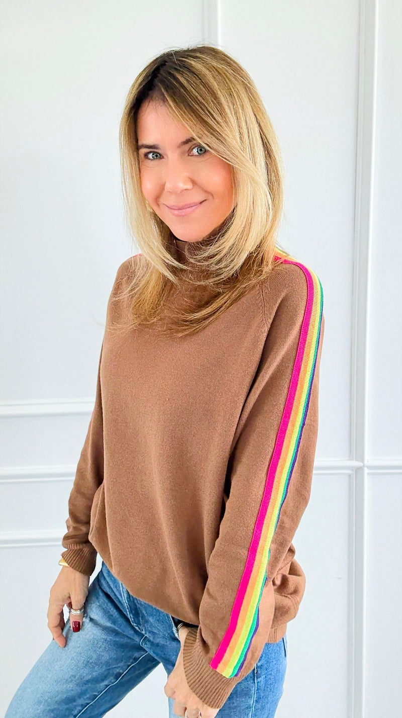 Rainbow Runway Sweater - Mocha-140 Sweaters-V SKY-Coastal Bloom Boutique, find the trendiest versions of the popular styles and looks Located in Indialantic, FL