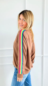 Rainbow Runway Sweater - Mocha-140 Sweaters-V SKY-Coastal Bloom Boutique, find the trendiest versions of the popular styles and looks Located in Indialantic, FL