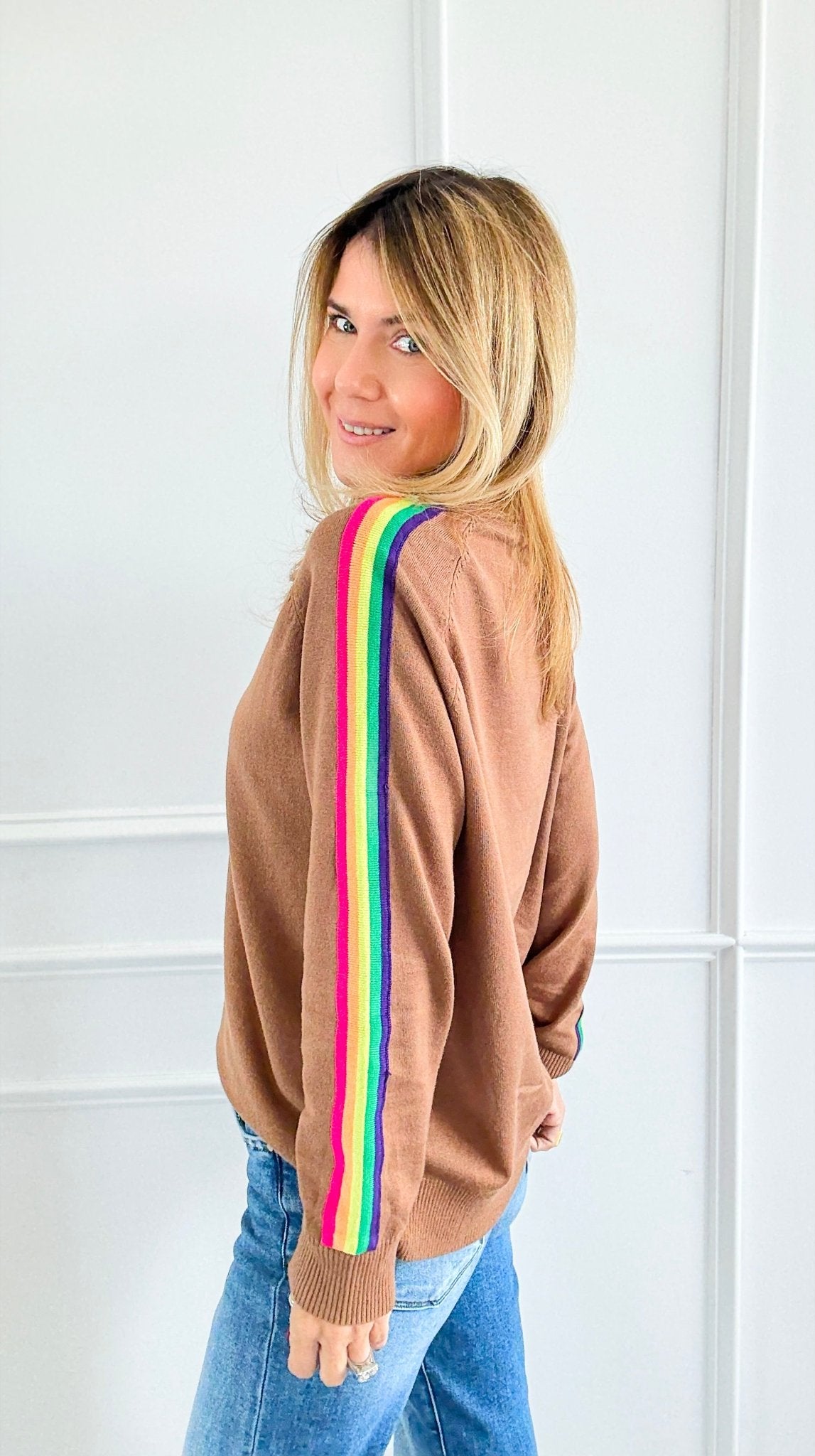 Rainbow Runway Sweater - Mocha-140 Sweaters-V SKY-Coastal Bloom Boutique, find the trendiest versions of the popular styles and looks Located in Indialantic, FL