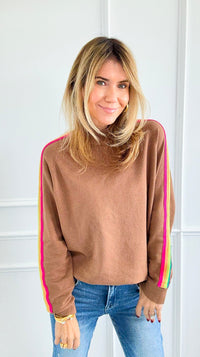 Rainbow Runway Sweater - Mocha-140 Sweaters-V SKY-Coastal Bloom Boutique, find the trendiest versions of the popular styles and looks Located in Indialantic, FL