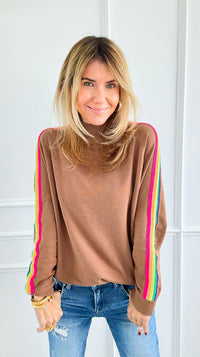 Rainbow Runway Sweater - Mocha-140 Sweaters-V SKY-Coastal Bloom Boutique, find the trendiest versions of the popular styles and looks Located in Indialantic, FL