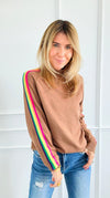 Rainbow Runway Sweater - Mocha-140 Sweaters-V SKY-Coastal Bloom Boutique, find the trendiest versions of the popular styles and looks Located in Indialantic, FL