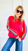 Rainbow Sleeve Statement Sweatshirt-110 Long Sleeve Tops-JODIFL-Coastal Bloom Boutique, find the trendiest versions of the popular styles and looks Located in Indialantic, FL