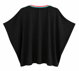 Rainbow Trim V-Neck Top - Black
