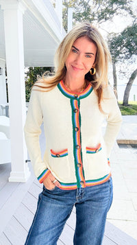 Rainbow Whisper Trim Knit Cardigan