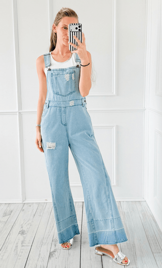 Raw Hem Denim Overall Jumpsuit