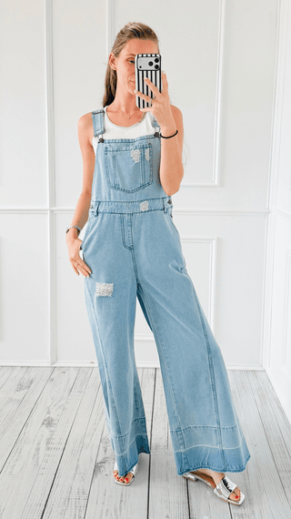 Raw Hem Denim Overall Jumpsuit