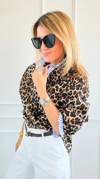 Rebel Ruffled Leopard & Stripe Italian Shirt-110 Long Sleeve Tops-TATTOO Z-Coastal Bloom Boutique, find the trendiest versions of the popular styles and looks Located in Indialantic, FL