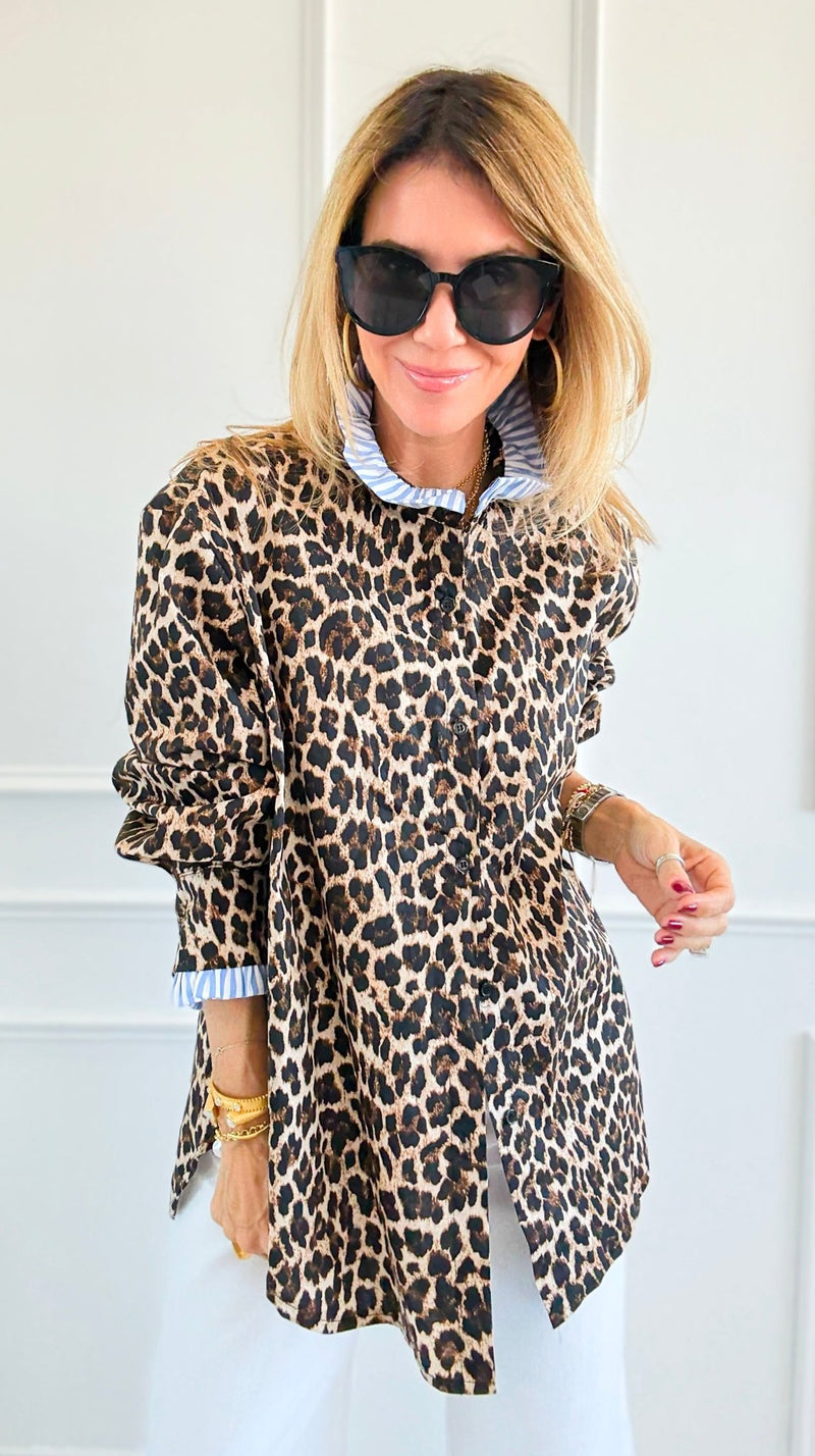 Rebel Ruffled Leopard & Stripe Italian Shirt-110 Long Sleeve Tops-TATTOO Z-Coastal Bloom Boutique, find the trendiest versions of the popular styles and looks Located in Indialantic, FL