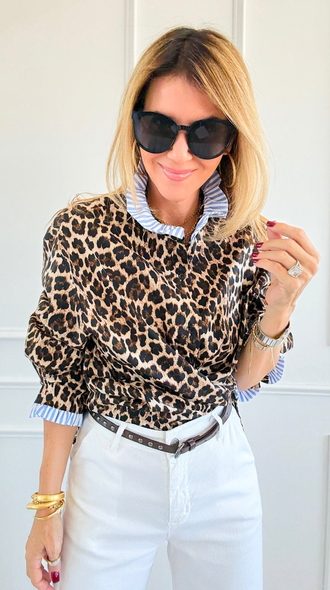 Rebel Ruffled Leopard & Stripe Italian Shirt-110 Long Sleeve Tops-TATTOO Z-Coastal Bloom Boutique, find the trendiest versions of the popular styles and looks Located in Indialantic, FL